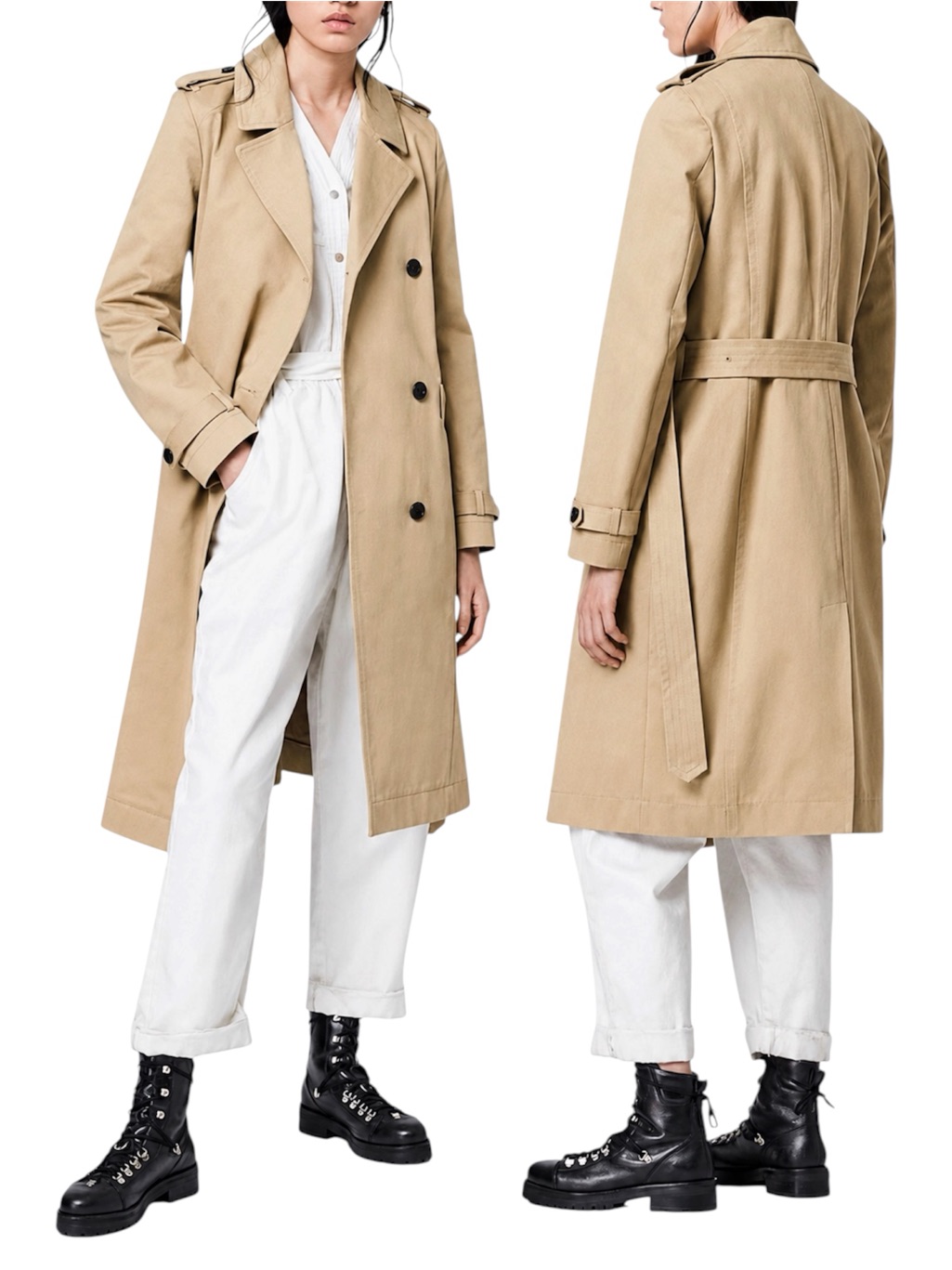 Allsaints Chiara Trench Coat In Light Tan Sz X-Small - Bnwt